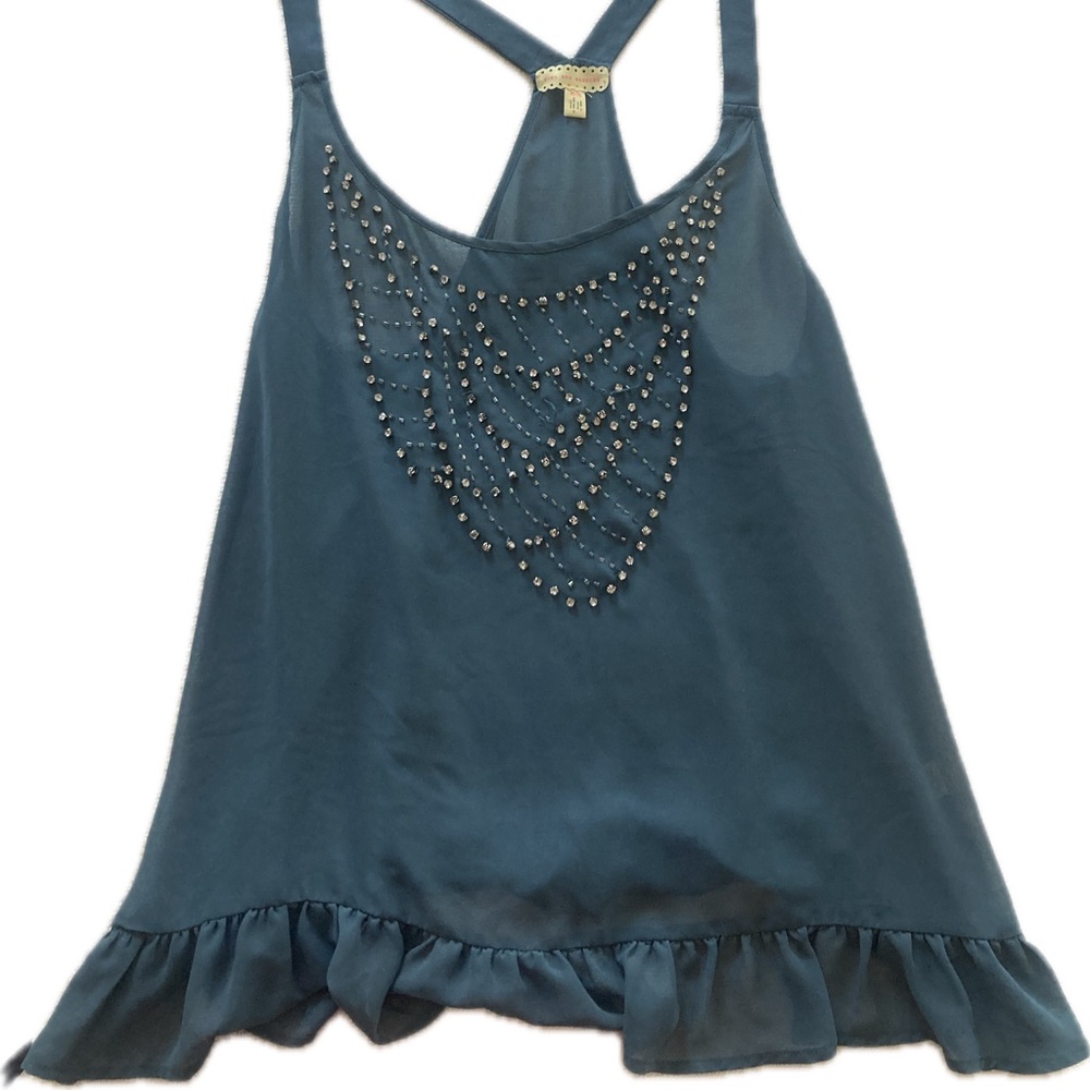 UO Sheer Turquoise Embroidered Shirt